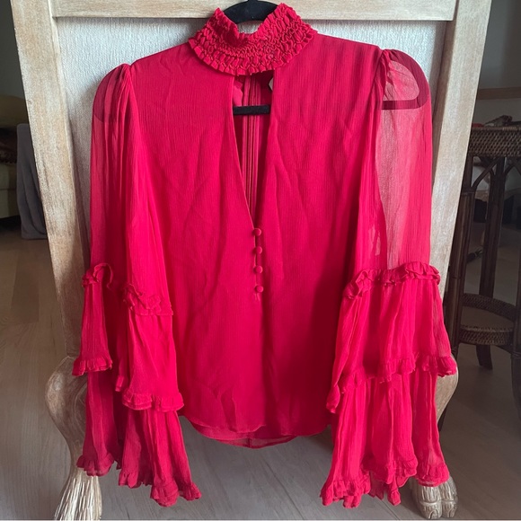 Alexis Hiro red mock neck silk long sleeve top NWOT - Picture 9 of 11
